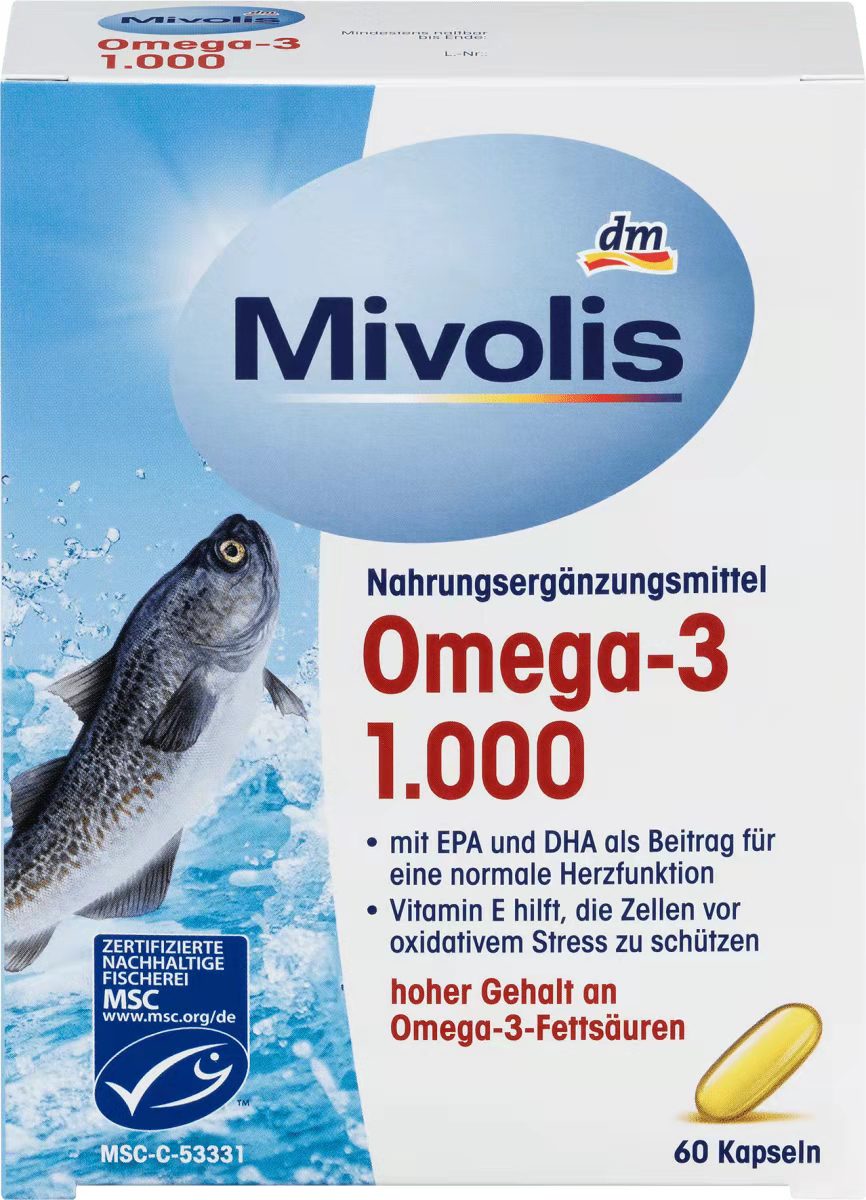 德国原装进口 Mivolis欧米茄-3 1000深海鱼油软胶囊60粒